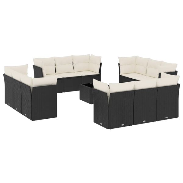 vidaXL Salon de jardin avec coussins 13 pcs noir r&eacute;sine tress&eacute;e