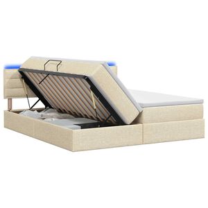 vidaXL Lit de rangement LED avec matelas Cr&egrave;me 200 x 200 cm Tissu