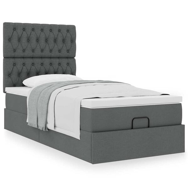 vidaXL Cadre de lit ottoman avec matelas gris fonc&eacute; 80x200 cm tissu