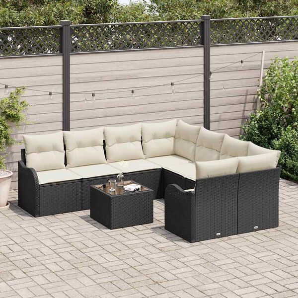 vidaXL Ensemble de canap&eacute; de jardin avec coussin 9 pcs Noir polyrotin