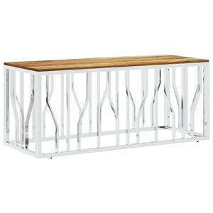 vidaXL Table basse argent&eacute; acier inoxydable et bois massif d'acacia