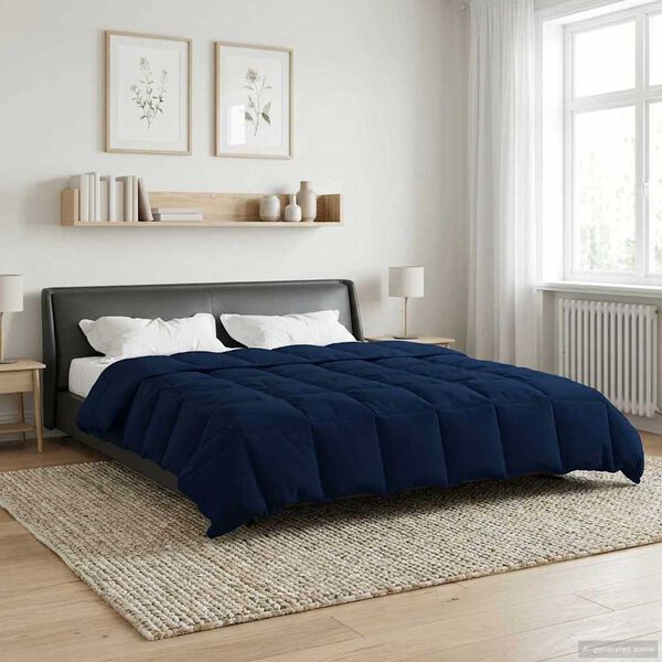 vidaXL Duvet d'hiver Matelass&eacute; Bleu fonc&eacute; 240 x 260 cm Microfibre