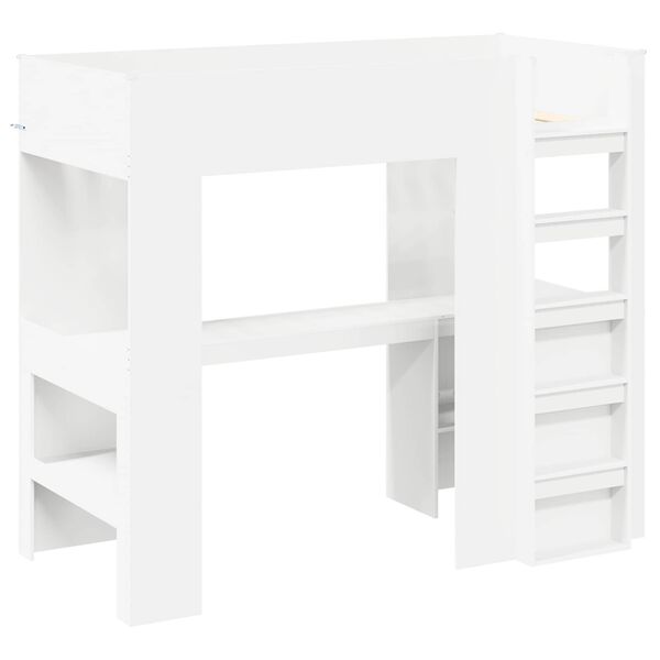 vidaXL Cadre de lit superpos&eacute; avec bureau Blanc 98,5 x 200 cm