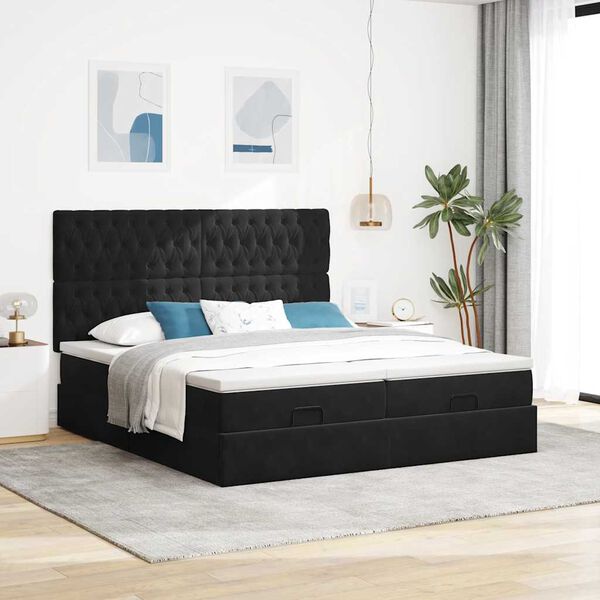 VidaXL Cadre de lit ottoman avec matelas noir 200x200cm velours