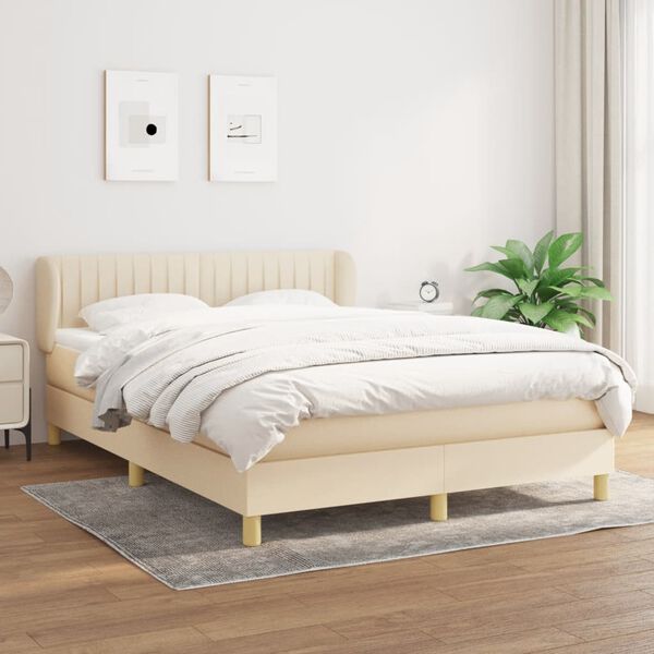 vidaXL Sommier &agrave; lattes de lit avec matelas Cr&egrave;me 140x200 cm Tissu