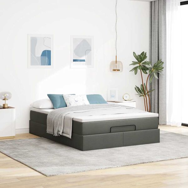 VidaXL Cadre de lit ottoman avec matelas gris foncé 140x190 cm tissu
