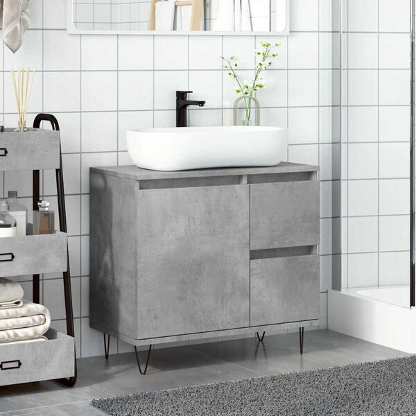 vidaXL Armoire de lavabo de salle de bain gris b&eacute;ton 65x33x60 cm