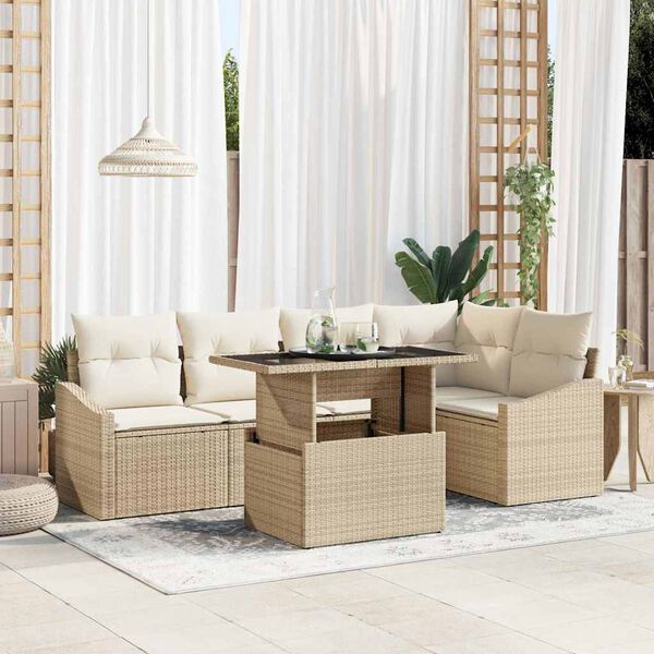 vidaXL Ensemble de canap&eacute; de jardin avec coussin 6 pcs Beige et cr&egrave;me