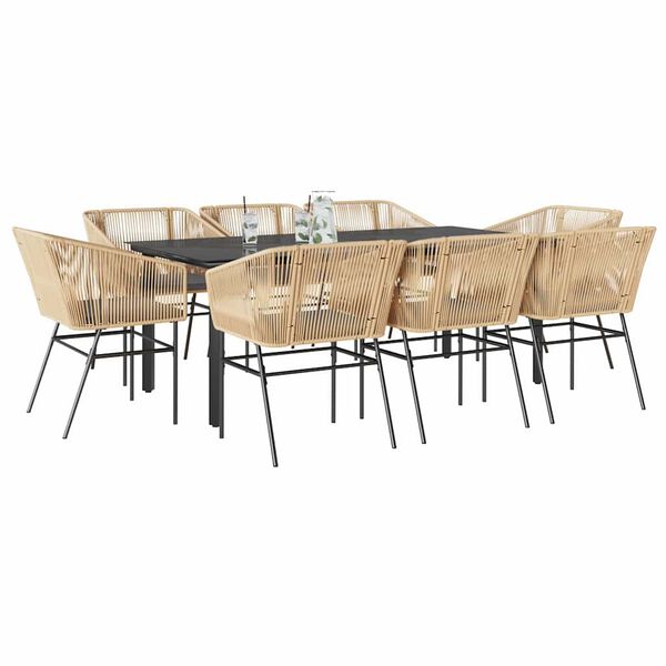 vidaXL Ensemble &agrave; manger jardin coussins 9pcs marron poly rotin verre