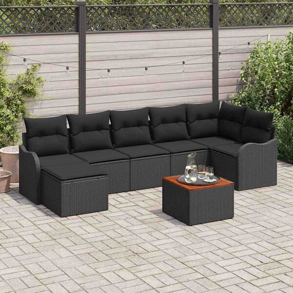 vidaXL Ensemble de canap&eacute; de jardin avec stockage 8 pcs Noir polyrotin