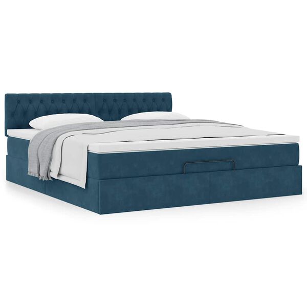 VidaXL Cadre de lit ottoman avec matelas bleu fonc&eacute; 160x200 cm velours