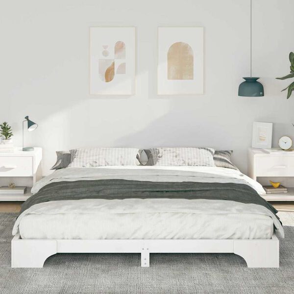 vidaXL Cadre de lit Blanc 200 x 210 cm Pin massif