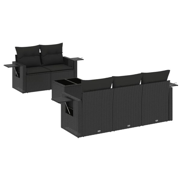 vidaXL Salon de jardin 6 pcs avec coussins noir r&eacute;sine tress&eacute;e
