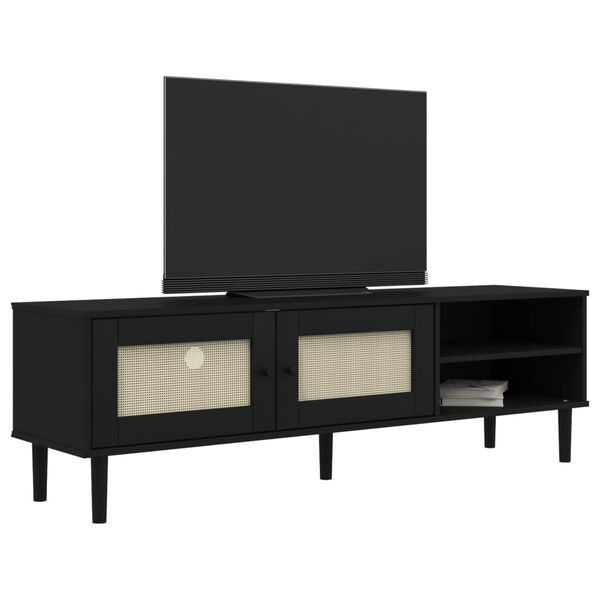 vidaXL Meuble TV SENJA aspect rotin noir 158x40x49cm bois massif pin