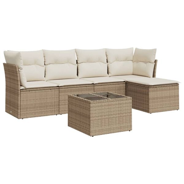 vidaXL Salon de jardin avec coussins 6 pcs beige r&eacute;sine tress&eacute;e