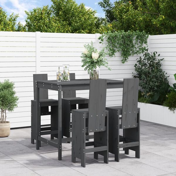 vidaXL Ensemble de bar de jardin 5 pcs gris bois de pin massif