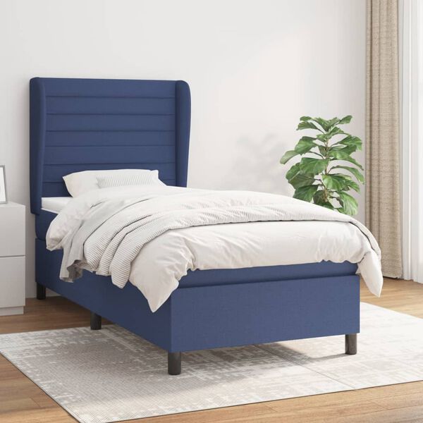 vidaXL Sommier &agrave; lattes de lit avec matelas Bleu 90x200 cm Tissu