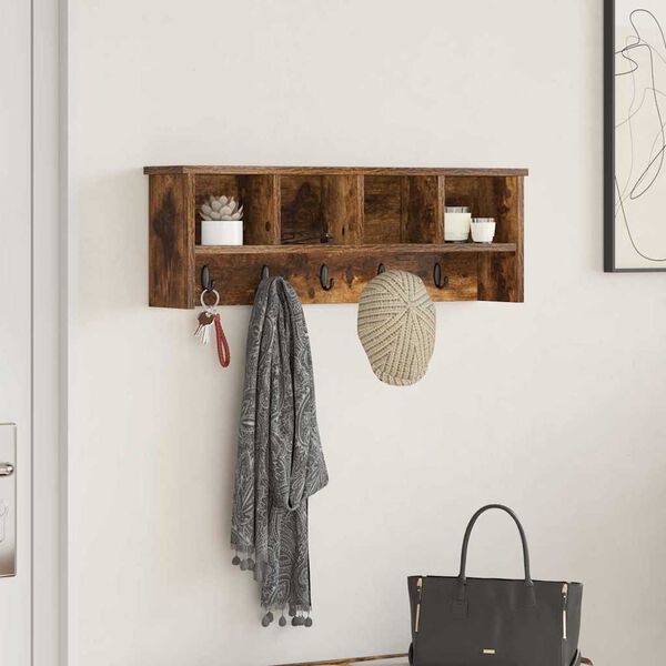 vidaXL Porte-manteau mural avec &eacute;tag&egrave;re Ch&ecirc;ne fum&eacute; 75 x 16 x 26 cm