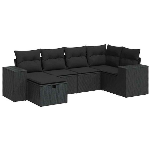 vidaXL Salon de jardin 6 pcs avec coussins noir r&eacute;sine tress&eacute;e