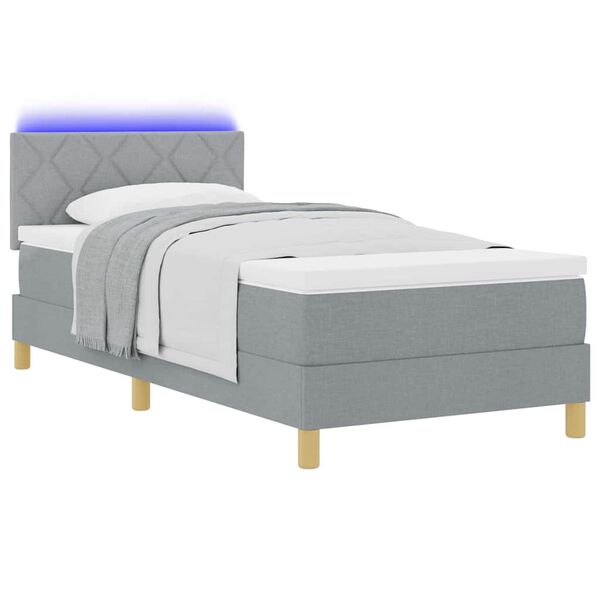 vidaXL Lit &agrave; ressort LED avec matelas Gris clair 90 x 190 cm tissu