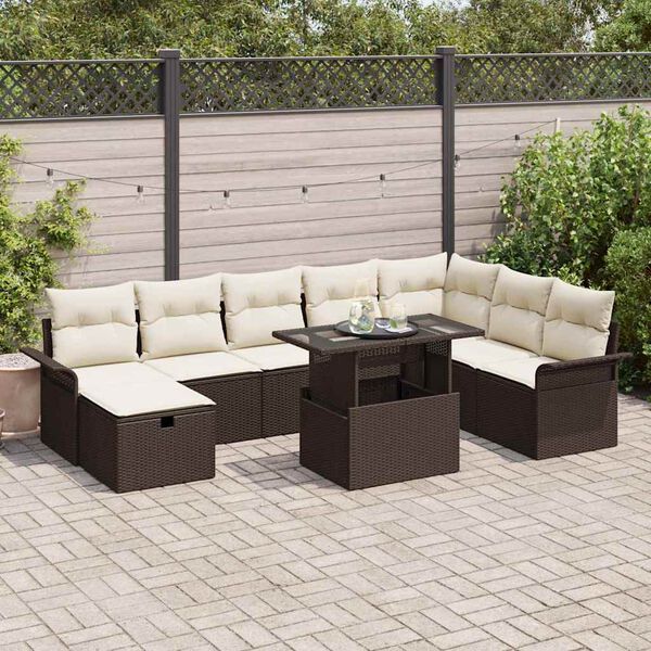 vidaXL Ensemble de canap&eacute; de jardin 9 pcs Marron Poly rotin