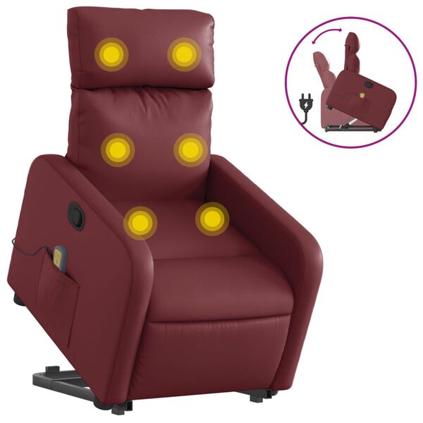 vidaXL Fauteuil inclinable de massage Rouge bordeaux Similicuir