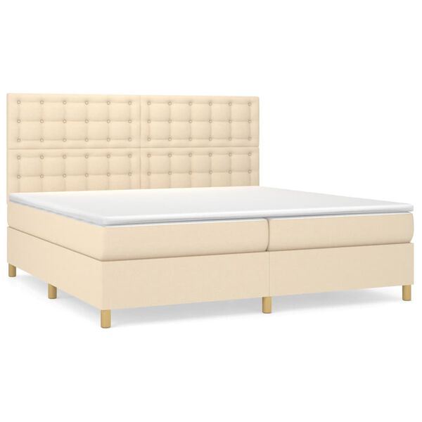 vidaXL Sommier &agrave; lattes de lit avec matelas Cr&egrave;me 200x200 cm Tissu