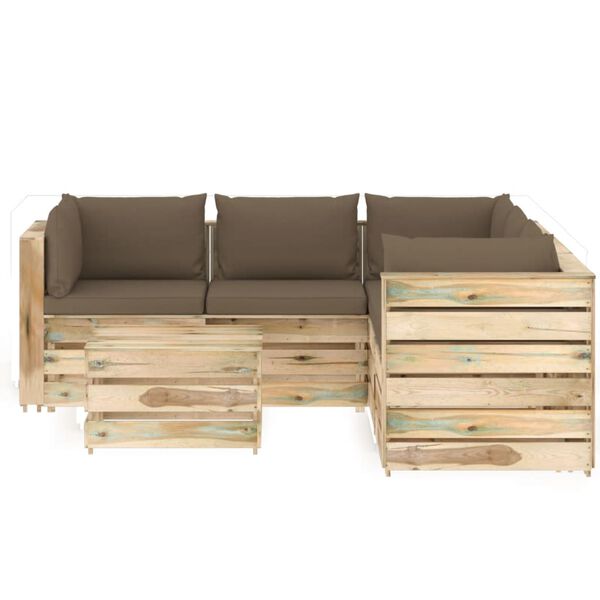 vidaXL Salon de jardin 6 pcs avec coussins Bois impr&eacute;gn&eacute; de vert