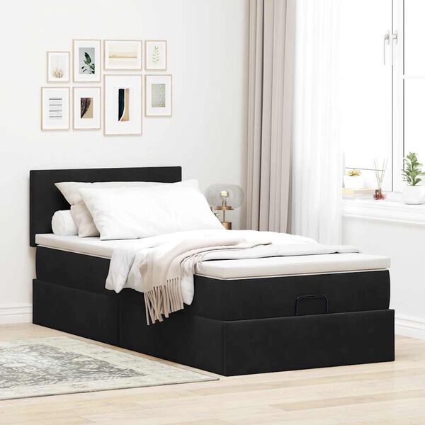 vidaXL Cadre de lit ottoman avec matelas noir 90x200 cm velours