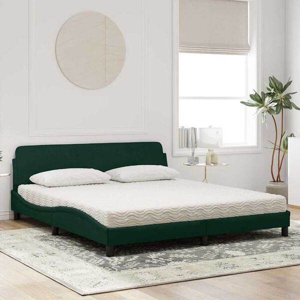vidaXL Lit avec matelas Dover vert fonc&eacute; 180x200 cm velours