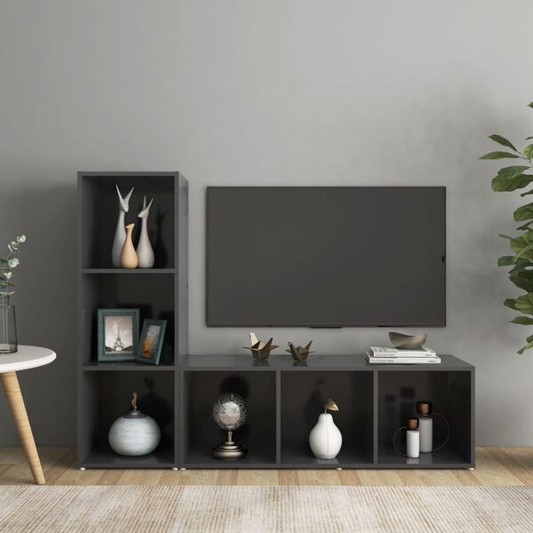 vidaXL Meubles TV 2 pcs Gris 107x35x37 cm Bois d'ingénierie
