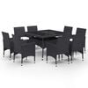 vidaXL Ensemble &agrave; Manger de jardin 9 pcs R&eacute;sine tress&eacute;e et verre Noir