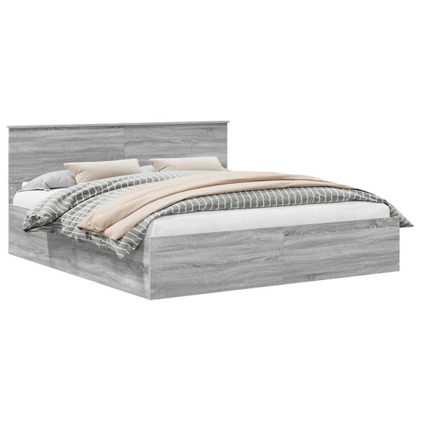 vidaXL Cadre de lit Gris Sonoma 200 x 200 cm Bois d'ing&eacute;nierie