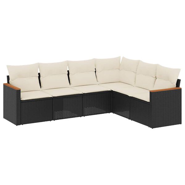 vidaXL Salon de jardin 6 pcs avec coussins noir r&eacute;sine tress&eacute;e
