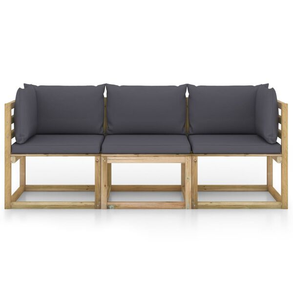 vidaXL Canap&eacute; de jardin 3 places avec coussins anthracite