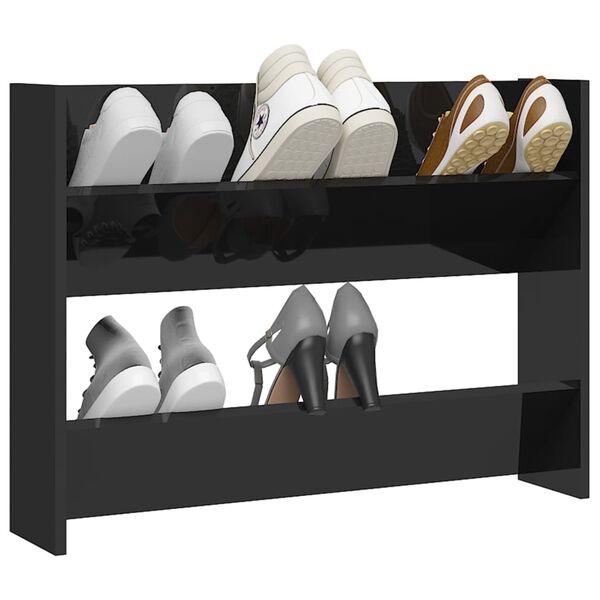 vidaXL Armoire &agrave; chaussures murale noir brillant bois d'ing&eacute;nierie