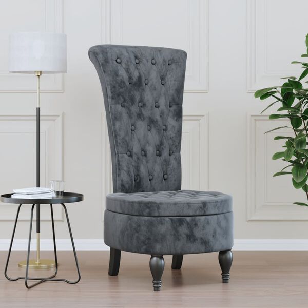 vidaXL Chaise &agrave; dossier haut gris fonc&eacute; velours conception de bouton