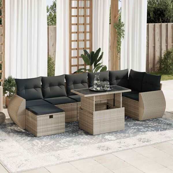 vidaXL Salon de jardin 8 pcs avec coussins gris clair r&eacute;sine tress&eacute;e