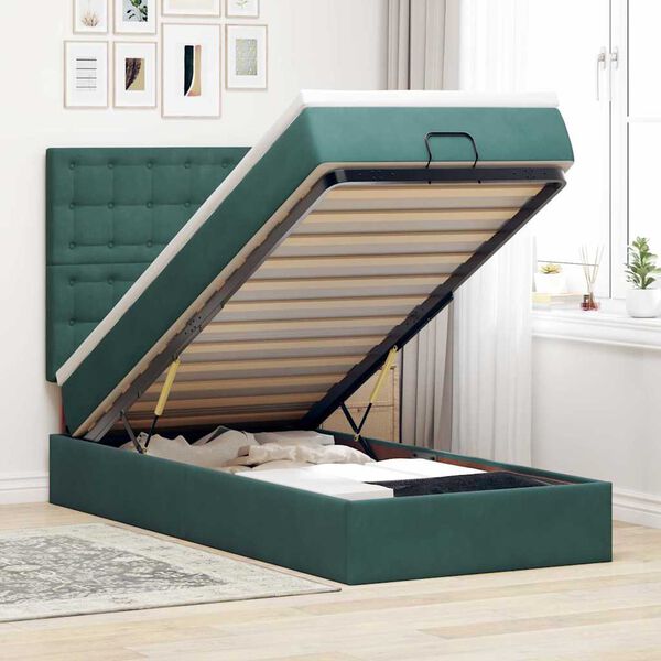 vidaXL Cadre de lit ottoman avec matelas vert fonc&eacute; 80x200 cm velours