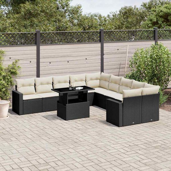 vidaXL Salon de jardin 11 pcs avec coussins noir r&eacute;sine tress&eacute;e