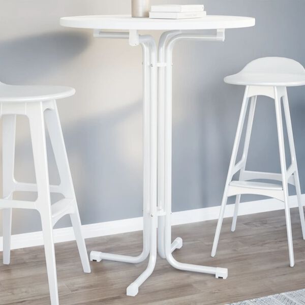 vidaXL Table de bar blanc &Oslash;80x110 cm bois d'ing&eacute;nierie et acier