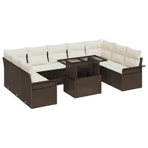 vidaXL Ensemble de canap&eacute; de jardin 10 pc Marron Poly Rattan