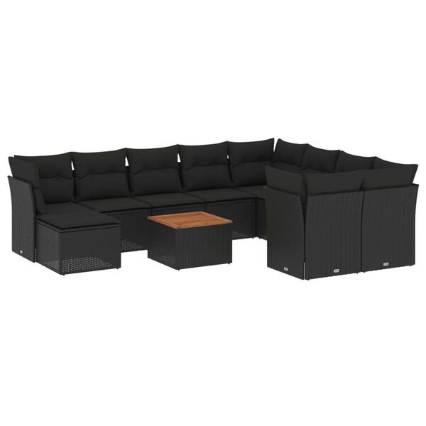vidaXL Salon de jardin 11 pcs avec coussins noir r&eacute;sine tress&eacute;e