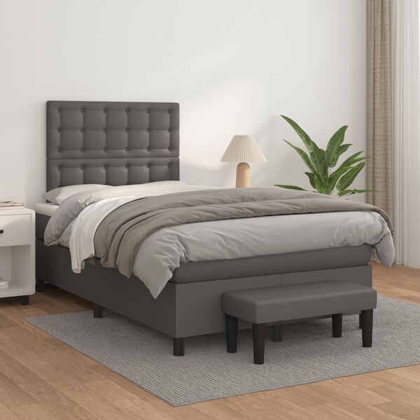vidaXL Sommier &agrave; lattes de lit avec matelas gris 120x190 cm similicuir