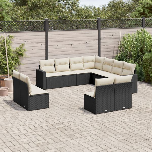 vidaXL Salon de jardin 11 pcs avec coussins noir r&eacute;sine tress&eacute;e