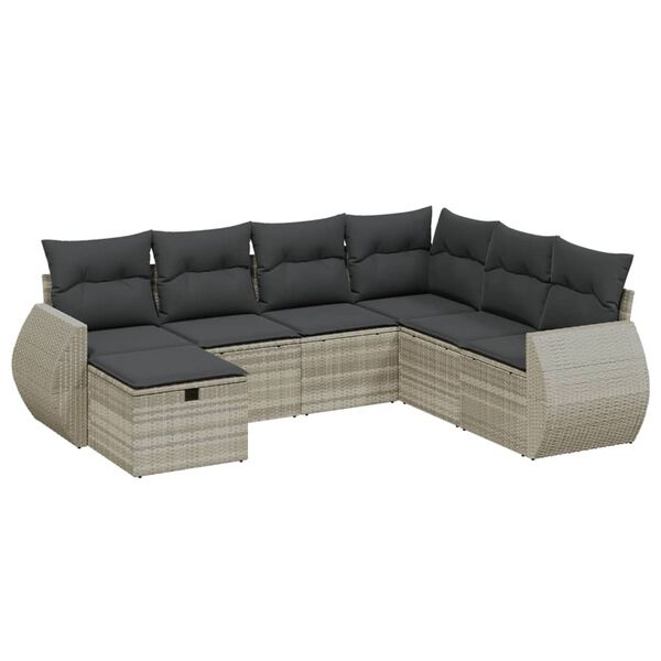 vidaXL Salon de jardin avec coussins 7 pcs gris clair r&eacute;sine tress&eacute;e