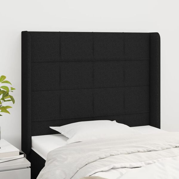 vidaXL Tête de lit avec oreilles Noir 83x16x118/128 cm Tissu