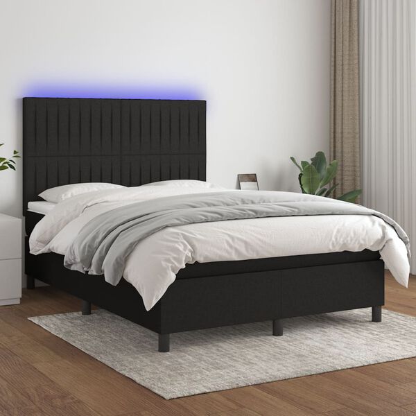 vidaXL Sommier &agrave; lattes de lit et matelas et LED Noir 140x190 cm Tissu