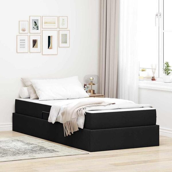 vidaXL Lit avec rangement et matelas Noir 90 x 190 cm Polyester
