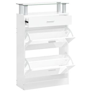 vidaXL Armoire &agrave; chaussure Blanc brillant 63x24x104 cm Bois ing&eacute;nierie